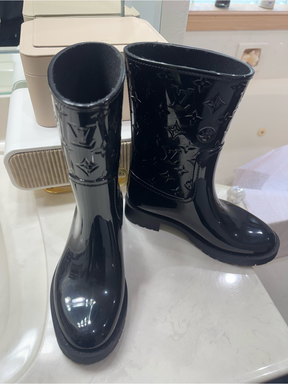 Louis Vuitton Glossy Black Monogram Rain Boots